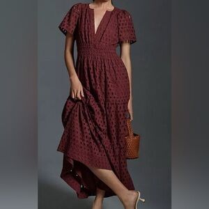 Anthropologie Eyelet Somerset Maxi Dress in Deep Brown